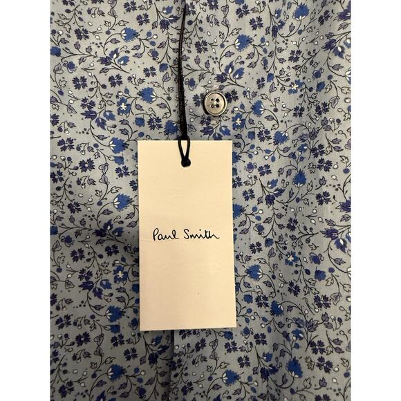Paul Smith NWT $295 Dress Shirt Size 16.5 Blue Floral Print Made In Italy - Picture 4 of 7